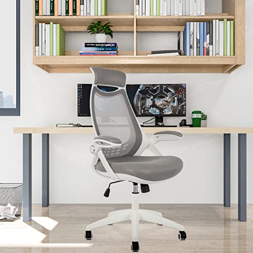 Ergonomic Office Chair, High Back Home Office Desk Chair Mesh Computer Chair with Lumbar Support, Headrest, Flip-up Arms Executive Task Chair, Grey | The Storepaperoomates Retail Market - Fast Affordable Shopping