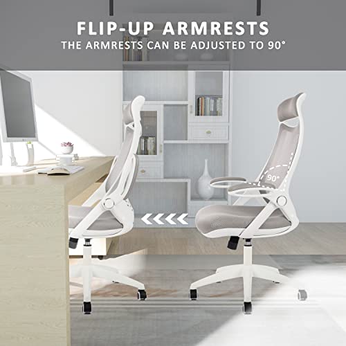 Ergonomic Office Chair, High Back Home Office Desk Chair Mesh Computer Chair with Lumbar Support, Headrest, Flip-up Arms Executive Task Chair, Grey | The Storepaperoomates Retail Market - Fast Affordable Shopping