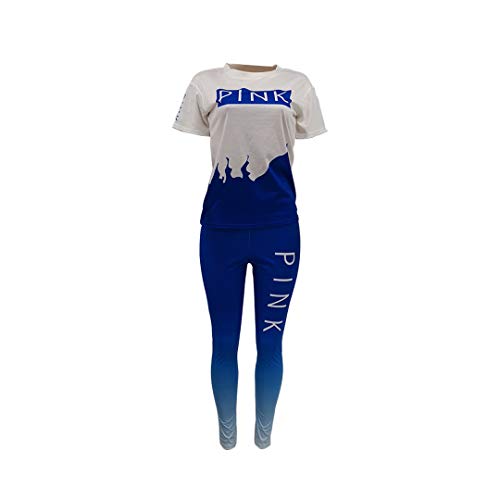 THLAI Women Letter Print 2 Piece Outfits Short Sleeve Tshirt Top and Long Gradient Pants Tracksuits Jogging Sets S-3XL | The Storepaperoomates Retail Market - Fast Affordable Shopping
