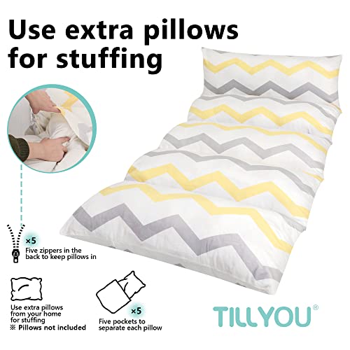 TILLYOU Pillow Bed Floor Lounger Cover for Kids, Plush and Warm Stuff for Sleepover Slumber Party, Reading Playing Games, Machine Washable, Gray Zigzag (Requires 5 King Sized Pillows) | The Storepaperoomates Retail Market - Fast Affordable Shopping