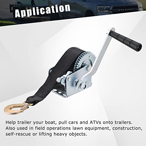ATPEAM Boat Trailer Winch, Heavy Duty Hand Winch with 5m Black Strap Gear Hand Winch with Crank Handle, Manual Winch for Towing (1200LBS) | The Storepaperoomates Retail Market - Fast Affordable Shopping