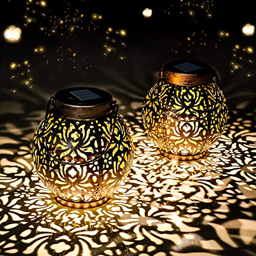 FENGTAI Waterproof Solar Lantern Outdoor, 2 Pack Hanging Lights Decorative Retro Metal Solar Lights for Table Patio Yard Pathway Walkway Garden | The Storepaperoomates Retail Market - Fast Affordable Shopping