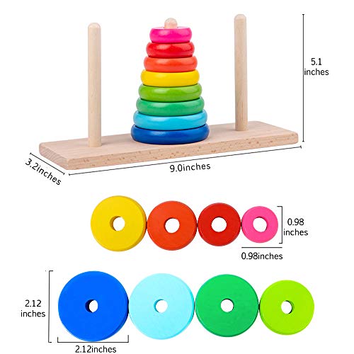 GYBBER&MUMU Wooden Towers of Hanoi (8 Rings) Rainbow Blocks Toy with Storage Box for Kids 3 Years and Up | The Storepaperoomates Retail Market - Fast Affordable Shopping