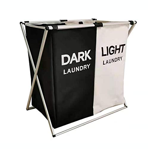 FENGLE 125L Laundry Cloth Hamper Sorter Basket Bin Foldable 2 Sections with Aluminum Frame (24x 15x 23 hes) Washing Dirty Cloth Bag for Bathroom Bedroom Garage (black White 2 Sections) | The Storepaperoomates Retail Market - Fast Affordable Shopping