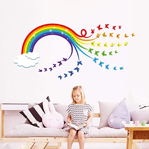 decalmile Rainbow Wall Decals Colourful Butterflies Cloud Wall Stickers Baby Nursery Kids Bedroom Living Room Wall Decor | The Storepaperoomates Retail Market - Fast Affordable Shopping