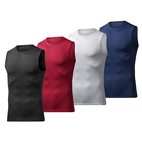 BUYJYA Men’s Compression Shirt 4 Pack 3Pack Base Layer Exercise Fitness Set Gym Clothing for Men (2XL, Black, Blue, red, Gray) | The Storepaperoomates Retail Market - Fast Affordable Shopping