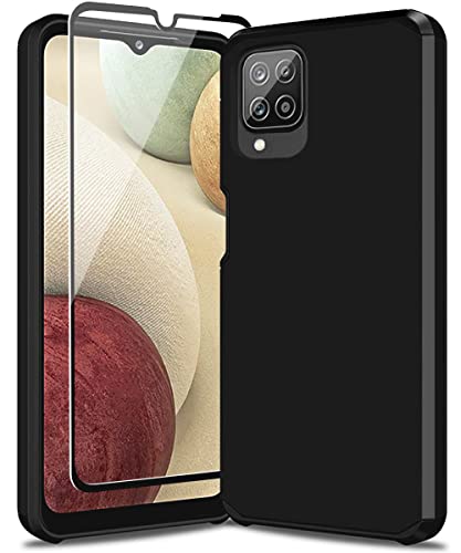 Samsung Galaxy A12 Case with Tempered Glass Screen Protector, SunRemex Heavy Duty Hybrid Shockproof Protection, Suitable for Samsung Galaxy A12 5G Mobile Phone(Black) | The Storepaperoomates Retail Market - Fast Affordable Shopping