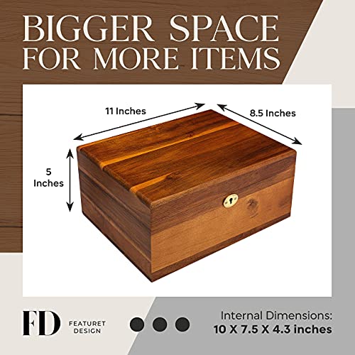 Wooden Storage Box with Hinged Lid and Locking Key – Large Premium Acacia Keepsake Chest with Matte Finish – Store Jewelry, Toys, and Keepsakes in a Beautiful Decorative Crate – 11 X 8.5 X 5 Inches | The Storepaperoomates Retail Market - Fast Affordable Shopping