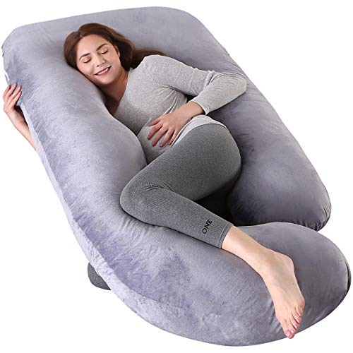Elover Pregnancy Must Haves Pregnancy Pillow U-Shaped Full Body Maternity Support Pillow for Pregnant Women with Replaceable and Washable Velvet Cover Size 57″ (Dark Gray, Velvet)
