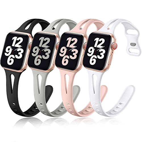 Getino Compatible with Apple Watch Band 40mm 38mm 41mm iWatch Series 8 7 6 5 4 3 2 1 SE for Women Men, Stylish Durable Soft Silicone Slim Sport Watch Bands, 4 Pack, Black/Pebble Gray/Pink Sand/White | The Storepaperoomates Retail Market - Fast Affordable Shopping