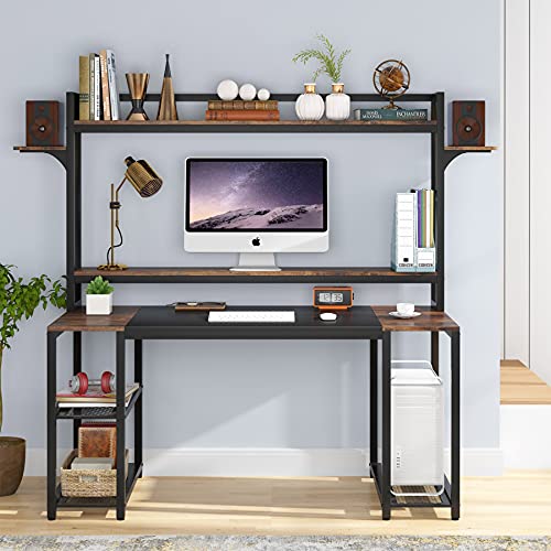 TIYASE Computer Desk with Hutch and Storage Shelves, 55 inch Home Office Gaming Desk with Bookshelf, Monitor Shelf, Speaker Holder, Writing Desk Study Table Workstation for Small Spaces,Rustic | The Storepaperoomates Retail Market - Fast Affordable Shopping