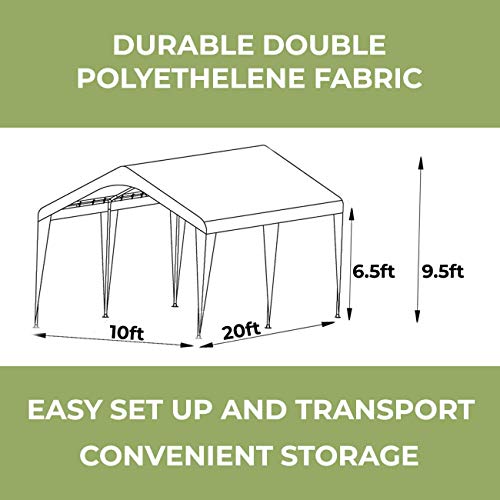 Abba Patio 10 x 20 ft Carport Canopy Fabric Pole Skirts Design Heavy Duty Car Tent Portable Garage Shelter for Party Wedding, Garden, Boat, Outdoor Storage Shed with 6 Steel Legs, Khaki | The Storepaperoomates Retail Market - Fast Affordable Shopping