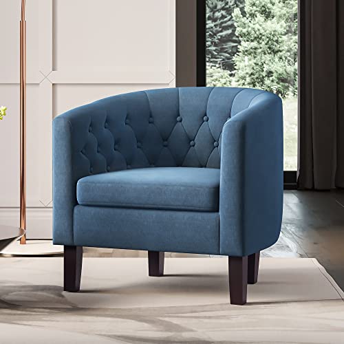 BELLEZE Navy Blue Accent Chairs for Living Room, Elegant Arm Chair Upholstered Tufted Barrel Chair Club Chair for Bedroom with Sturdy Legs and Linen Fabric – Berlinda (Navy Blue) | The Storepaperoomates Retail Market - Fast Affordable Shopping