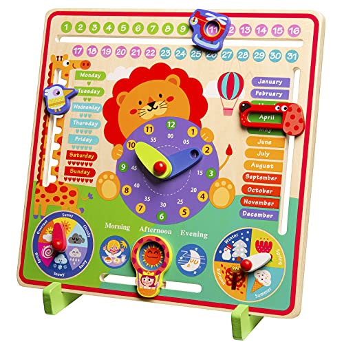 GYBBER&MUMU Wooden Clock Date Activity Board Toy with Supporter and Storage Box for Kids 3 Years and Up | The Storepaperoomates Retail Market - Fast Affordable Shopping