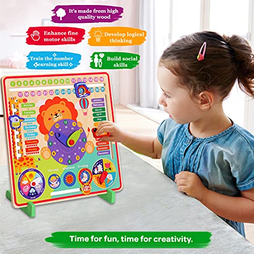 GYBBER&MUMU Wooden Clock Date Activity Board Toy with Supporter and Storage Box for Kids 3 Years and Up | The Storepaperoomates Retail Market - Fast Affordable Shopping