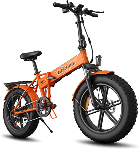 ENGWE EP-2 Pro 750W Folding Electric Bike for Adults 20″×4.0 Fat Tire Electric Bicycle 7 Speed Gear City Cruiser Ebike Bicicleta electrica with Removable 48V13A Li-ion Battery Up to 28MPH,Orange