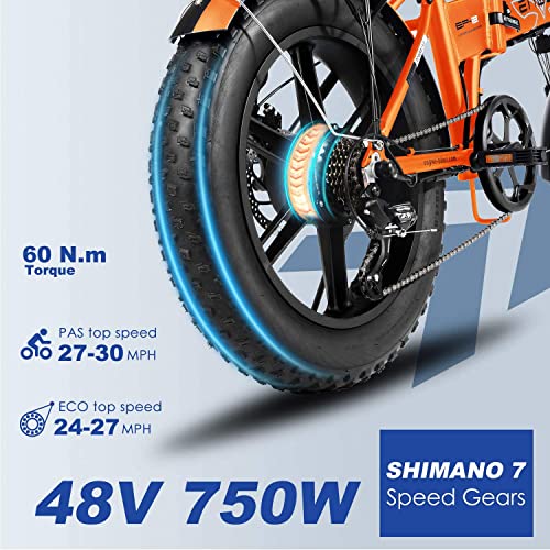 ENGWE EP-2 Pro 750W Folding Electric Bike for Adults 20″×4.0 Fat Tire Electric Bicycle 7 Speed Gear City Cruiser Ebike Bicicleta electrica with Removable 48V13A Li-ion Battery Up to 28MPH,Orange | The Storepaperoomates Retail Market - Fast Affordable Shopping