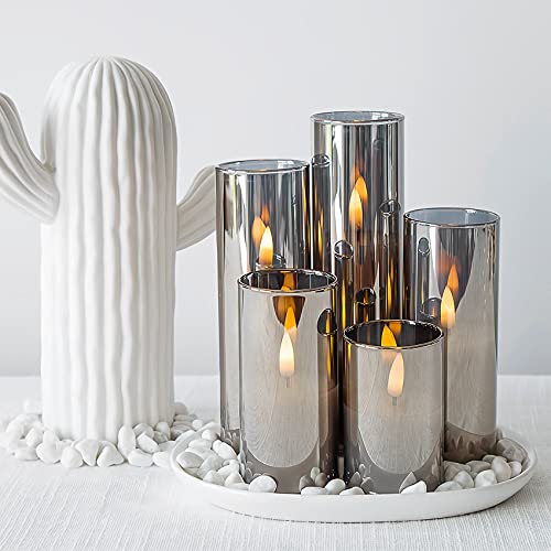 Eywamage 5 Pack Slim Grey Glass Flameless Pillar Candles Batteries Included, Flickering LED Candles with Remote D 2″ H 3″ 4″ 5″ 6″ 7″ | The Storepaperoomates Retail Market - Fast Affordable Shopping