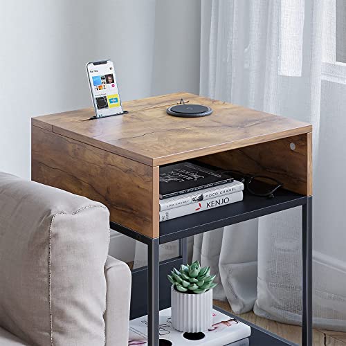 CubiCubi Side Table with Storage Compartment, Small End Table, Rustic File Cabinet, Cable Management, Nightstand Living Room Bedroom, Fir Brown | The Storepaperoomates Retail Market - Fast Affordable Shopping