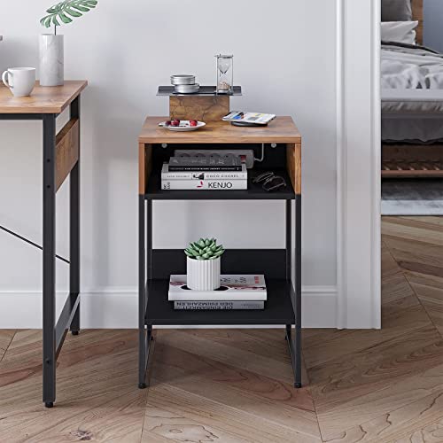 CubiCubi Side Table with Storage Compartment, Small End Table, Rustic File Cabinet, Cable Management, Nightstand Living Room Bedroom, Fir Brown | The Storepaperoomates Retail Market - Fast Affordable Shopping