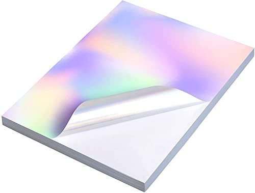 QiXin 22 Sheets Holographic Sticker Paper 8.5 x11 inch for Inkjet Printer & Laser Printer US letter size Holographic Printable Vinyl Rainbow Sticker Printer Paper Adhesive Waterproof Vinyl