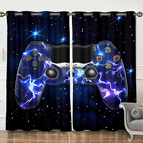 GOOESING Galaxy Gamepad Curtains Purple Lightning Design Gamepad for Video Game Gamepad Game Controller Blackout Window Curtains Home Decor for Living Room Bedroom (Set of 2 Panels – 52Wx63L) | The Storepaperoomates Retail Market - Fast Affordable Shopping