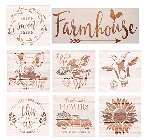 Farmhouse Stencils Farm Theme Reusable Stencils for Painting on Wood, Cow/ Sunflower/ Vintage Truck or Other Pattern Stencil for Scrapbooking Drawing Wall Floor Fabric Decors (Farm02) | The Storepaperoomates Retail Market - Fast Affordable Shopping