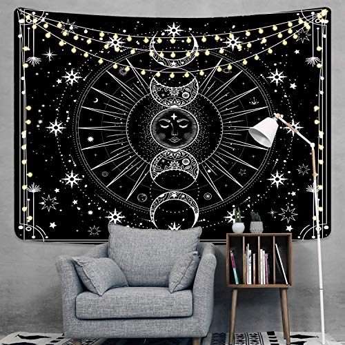 Bacazue Sun Moon Tapestry Wall Hanging Sun with Stars Space Psychedelic Black and White Wall Tapestry for Bedroom, Living Room, Dorm Home Wall Decor (29.5ʺL x 39.4ʺW/ 75 x 100cm) | The Storepaperoomates Retail Market - Fast Affordable Shopping