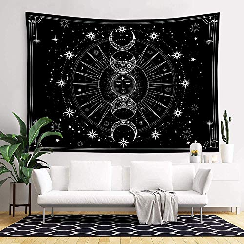 Bacazue Sun Moon Tapestry Wall Hanging Sun with Stars Space Psychedelic Black and White Wall Tapestry for Bedroom, Living Room, Dorm Home Wall Decor (29.5ʺL x 39.4ʺW/ 75 x 100cm) | The Storepaperoomates Retail Market - Fast Affordable Shopping