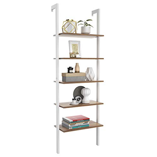 Tangkula Industrial Ladder Shelf Against The Wall, 5-Tier Wall Mount Ladder Bookshelf with Metal Frame, 72 Inches Open Bookcase Plant Flower Stand Display Storage Rack for Home Office | The Storepaperoomates Retail Market - Fast Affordable Shopping