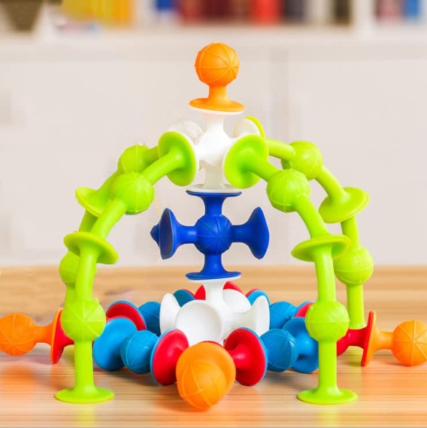 OUCJIED Sorting & Stacking Toys|Suction Toys Starter Set|Preschool Building Toddler Toys Sets|Suction Toys for Kids|Suction Cup Building Toys|Silicone Bath Toys 32 Piece