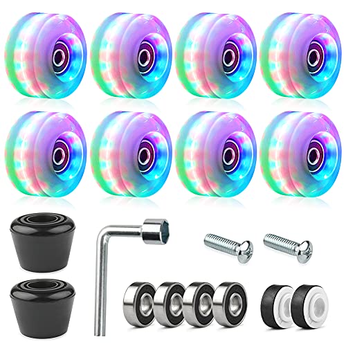 GES 8 Pack Roller Skate Wheels with Bearings & Wrench & 2 Toe Stoppers, Luminous Quad Skateboard Wheels, Upgrade Light Up Roller Wheels for Double Row Skating and Skateboard, 32 X 58 mm | The Storepaperoomates Retail Market - Fast Affordable Shopping