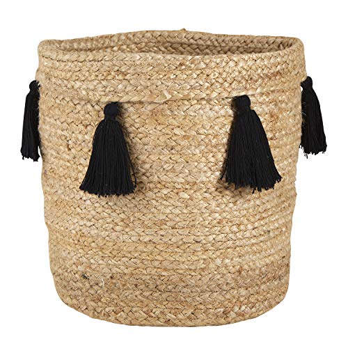 Santa Barbara Design Studio Pure Jute Basket Bag, 9.05 x 9.05-Inch, Natural / Black Tassels