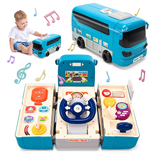 CUTE STONE Bus Car Toy, Kids Play Vehicle with Sound and Light, Simulation Steering Wheel, Musical School Bus Toy for Toddler, Educational Bus Driving Toy Gift for Toddlers Boys & Girls | The Storepaperoomates Retail Market - Fast Affordable Shopping