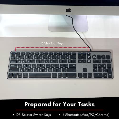 Macally Wired Keyboard for Mac and Windows – Apple Keyboard Compatible and Auto Detect for All OS – Slim USB Computer Keyboard for MacBook, iMac, PC with 107 Quiet Keys and 16 Shortcut Keys | The Storepaperoomates Retail Market - Fast Affordable Shopping