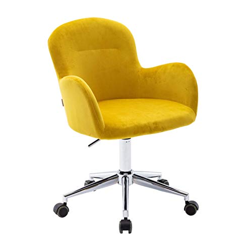 Dolonm Velvet Swivel Office Chair Modern Cute Rolling Desk Chair Mid-Back Task Chair with Wheels Height Adjustable Computer Chair with Arms for Bedroom (Yellow, Shell Shape) | The Storepaperoomates Retail Market - Fast Affordable Shopping