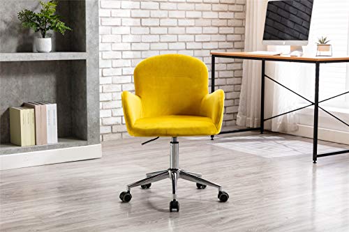 Dolonm Velvet Swivel Office Chair Modern Cute Rolling Desk Chair Mid-Back Task Chair with Wheels Height Adjustable Computer Chair with Arms for Bedroom (Yellow, Shell Shape) | The Storepaperoomates Retail Market - Fast Affordable Shopping