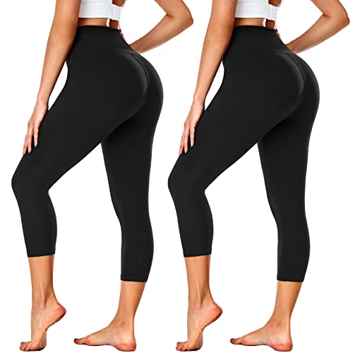 NEW YOUNG 2 Pack Capri Leggings for Women-Workout High Waisted Tummy Control Black Yoga Pants(Black&Black, Small-Medium) | The Storepaperoomates Retail Market - Fast Affordable Shopping
