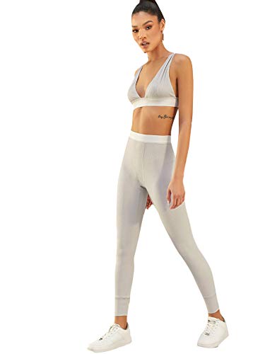 SweatyRocks Women’s Two Piece Outfits Tie Dye Crop Top Leggings Set Tracksuit Light Grey L