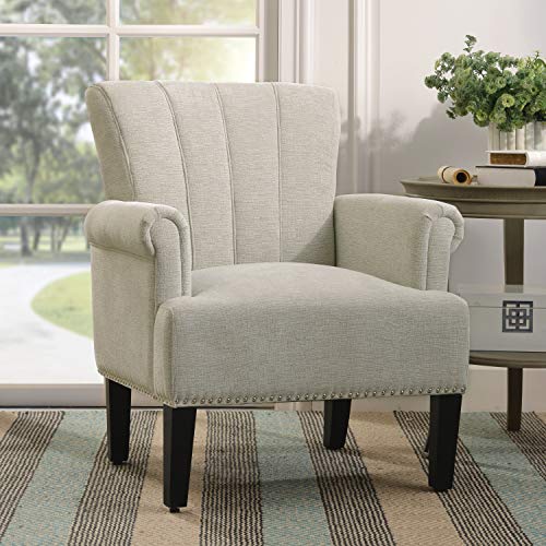 Merax Accent Chair Armchair for Bedroom, Living Room or Office, Elegant Button Tufted Roll Arm Design with Wooden, Club, Square Legs/Cream | The Storepaperoomates Retail Market - Fast Affordable Shopping