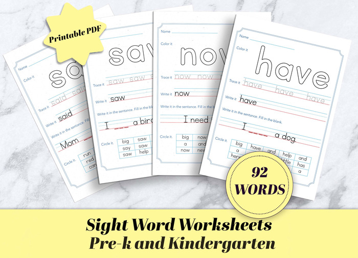 Sight Words Writing Practice Worksheets for Pre-k and Kindergarten PDF Printable Dolch List | The Storepaperoomates Retail Market - Fast Affordable Shopping