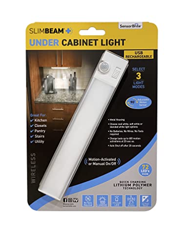 Sensor Brite Slim Beam+ Magnetic Under Cabinet Light, Motion Sensor LED Light, Closet/Wardrobe Light, USB Rechargeable, Ultra-Thin Countertop, Kitchen Light