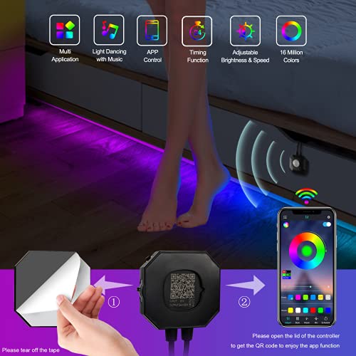 Motion Activated Under Bed Lights, Auplf 2×9.84ft 5050 RGB Color Changing LED Strip Lights with Sensor, APP Control and Music Sync, Dimmable Night Light with Automatic Shut Off Timer for Bedroom | The Storepaperoomates Retail Market - Fast Affordable Shopping