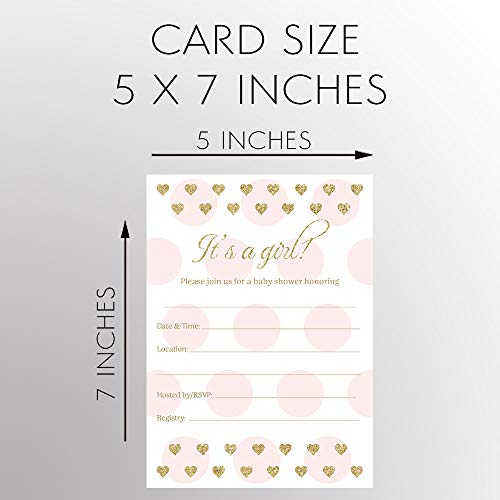 Baby Shower Fill in the Blank Invitations Pink Bubbles Invites Girls it’s a Girl Gold Blush Glitter Sparkle Sprinkle Polka Dots Spots Hearts Printed Cards (15 Count) | The Storepaperoomates Retail Market - Fast Affordable Shopping