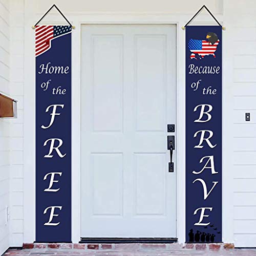 Henriyne Funny American Flag Patriotic Soldier Hanging Banner Vertical Sign for Front Door Porch Home Independence Day Veterans Day Labor Day Holiday Farmhouse 70.8×12 Inch