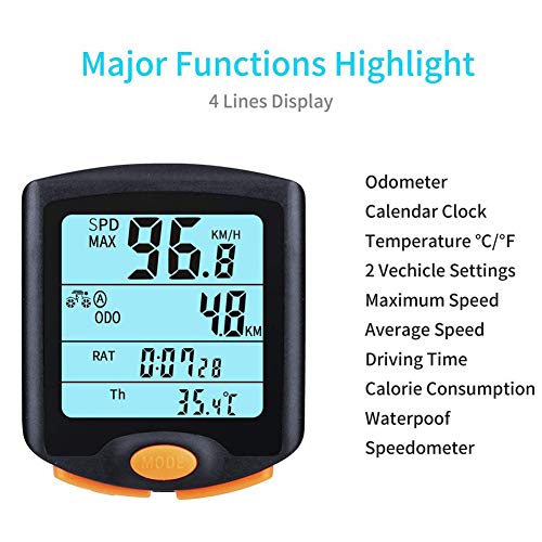 Miyanuby Bicycle Speedometer Multi Function Waterproof 4 Line Display with Backlight Computer Cycling Odometer Speeding Alert Stopwatch Bike Accessories for Adult Bikes Mountain Bike Accessories | The Storepaperoomates Retail Market - Fast Affordable Shopping