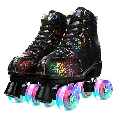 LEAFIS Roller Skates Classic High-top for Adult Outdoor Skating Light-Up Four-Wheel Roller Skates Shiny Roller Skates for Women Lightning Black Flash Wheel,42 42 US 8.5 | The Storepaperoomates Retail Market - Fast Affordable Shopping