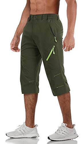 CRYSULLY Men’s Quick Dry 3/4 Cycling Capri Shorts Wortout Gym Shorts Army Green | The Storepaperoomates Retail Market - Fast Affordable Shopping