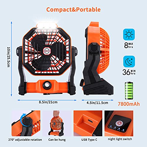 Outdoor Camping Fan with LED Lantern and Hook, Small Personal USB Desk Fan Portable Rechargeable Battery Operated Fan,Fan for Tent Camping,Cordless Travel Fan Office,Home,Table,Bedroom Traveling | The Storepaperoomates Retail Market - Fast Affordable Shopping