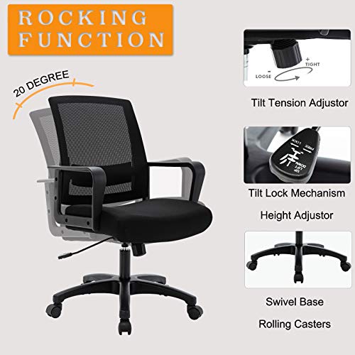 Mid-Back Home Office Desk Chair with Adjustable Lumbar Support, Ergonomic Computer Desk Chair Mesh Chair (Black) | The Storepaperoomates Retail Market - Fast Affordable Shopping